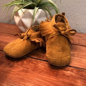 Brown Fringe Moccasin Booties - 3-6 Months